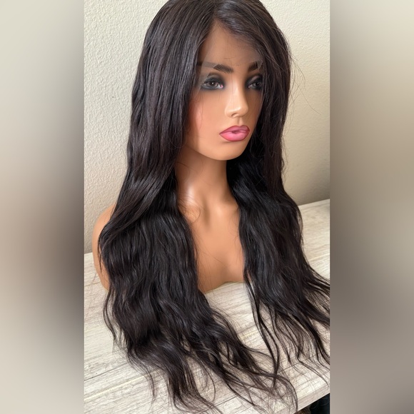 Long Wavy human hair, dark natural brown human hair, 26 inch Wig 13 x 4 part - Picture 3 of 5